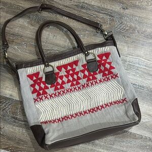 Noon Day Stylish Red and Gray Tote Bag